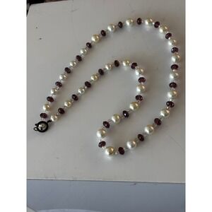 Y2K Vintage Beaded Necklace Womens Cream Purple Pearl Crystal‎ Style Classic